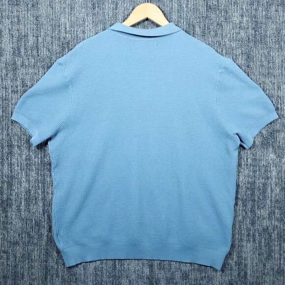 PJ Paul Jones Polo Shirt Mens XXL Blue Knit Short Sleeve Retro Textured Viscose - Picture 10 of 11